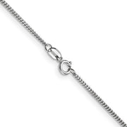 14 karat white gold fine 1.3 mm polished curb link chain with spring ring clasp and rhodium finish