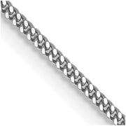 14 karat white gold fine 1.3 mm polished curb link chain with spring ring clasp and rhodium finish