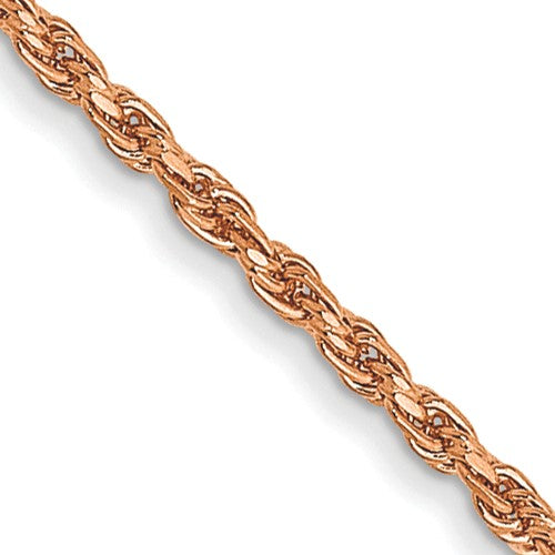 14 karat rose gold 18" medium-fine weight 1 mm solid diamond cut rope chain, link detail