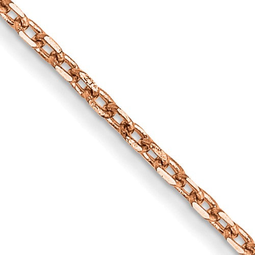14 karat rose gold 18", fine, 1 mm diamond cut solid cable link chain with lobster clasp, link detail