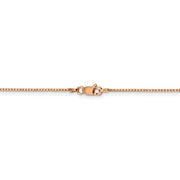 18" 14 karat rose gold 1 mm box chain with lobster clasp.