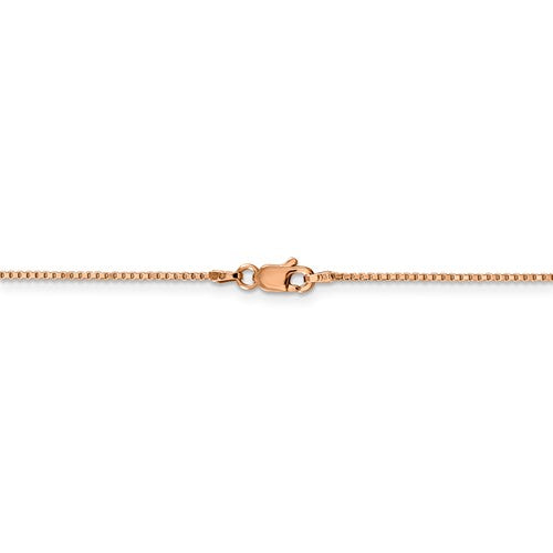 18" 14 karat rose gold 1 mm box chain with lobster clasp.