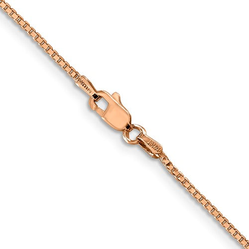16" 1.1 mm 14 karat rose gold box chain with lobster clasp