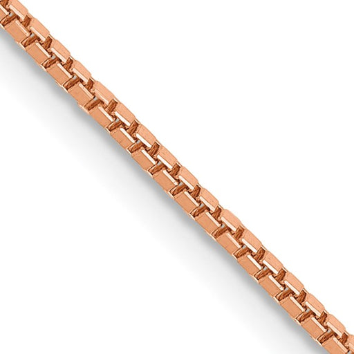 14 karat rose gold 18" 1.1 mm, medium weight, box chain with lobster clasp, link detail