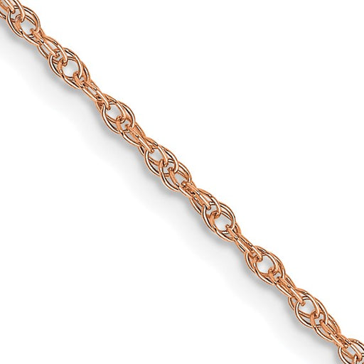 14 karat rose gold 16" 1.15 mm light weight loose rope chain with spring ring clasp, link detail