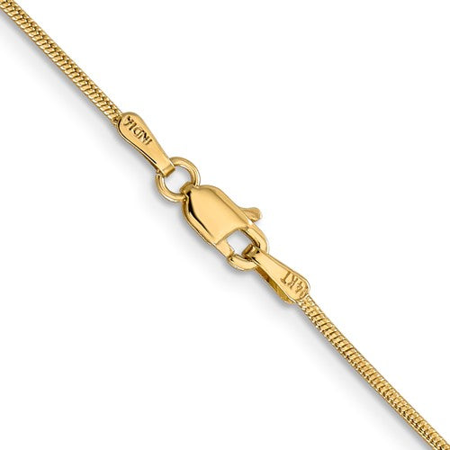 14 karat yellow gold 18" medium-small size, 1.1 mm round snake chain with lobster clasp