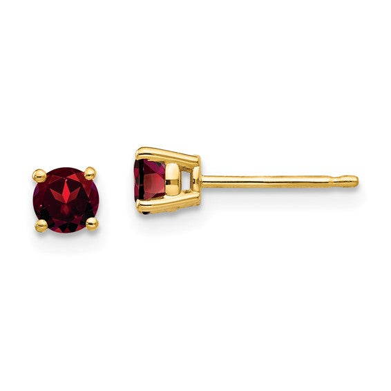 14 karat yellow gold 4 mm round garnet stud earrings