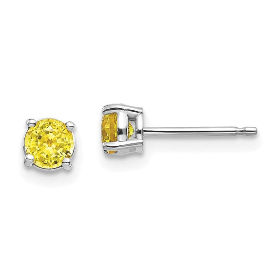 14 karat white gold 4 mm yellow sapphire stud earrings