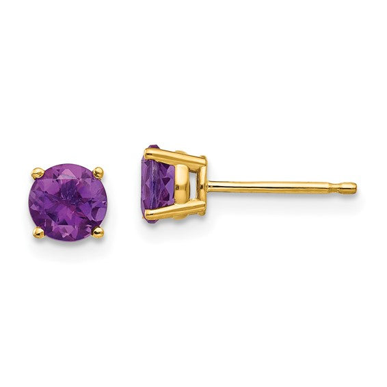 5m round amethyst 14k yellow gold studs