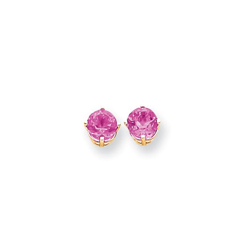 14 karat yellow gold 6 mm pink tourmaline stud earrings