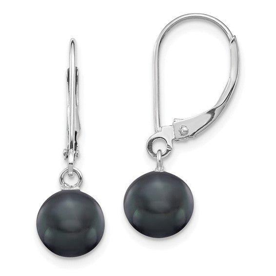 Black freshwater cultured  pearl 14 karat white gold drop earrings