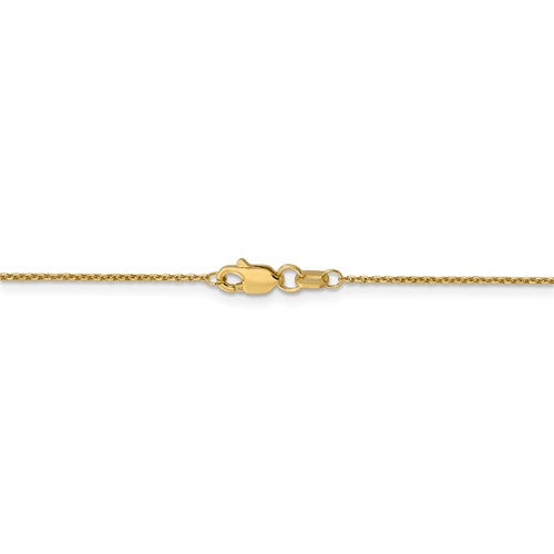 14 karat yellow gold 18" .95 mm, lightweight, solid diamond cut cable chain with lobster clasp.