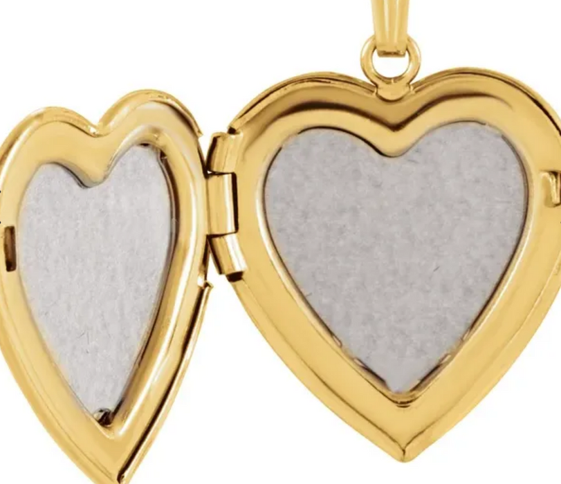 14 karat yellow gold diamond center heart locket, inside