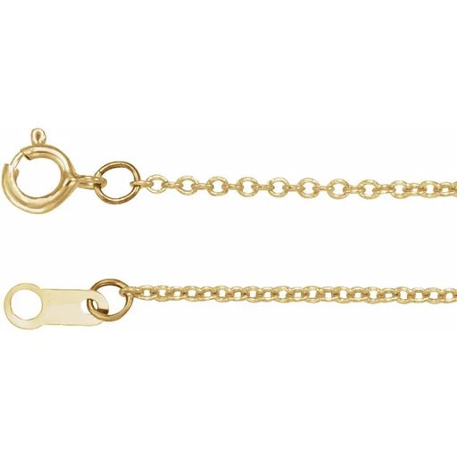 14 karat yellow gold 1 mm wide solid polished cable chain with spring ring clasp