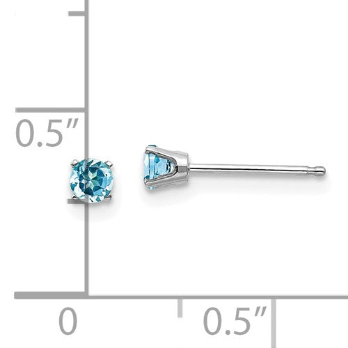 14 karat white gold Blue Topaz 3mm stud Earrings