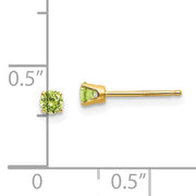 14 karat yellow gold Peridot 3mm stud Earrings