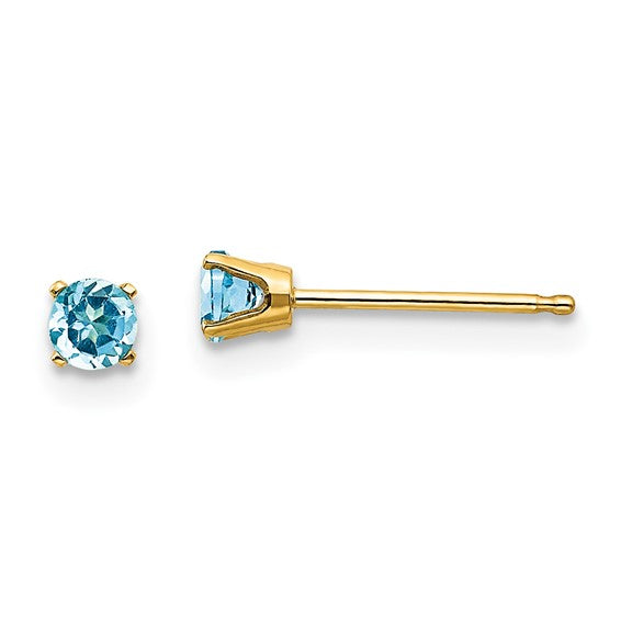 14 karat yellow gold Blue Topaz 3mm stud Earrings