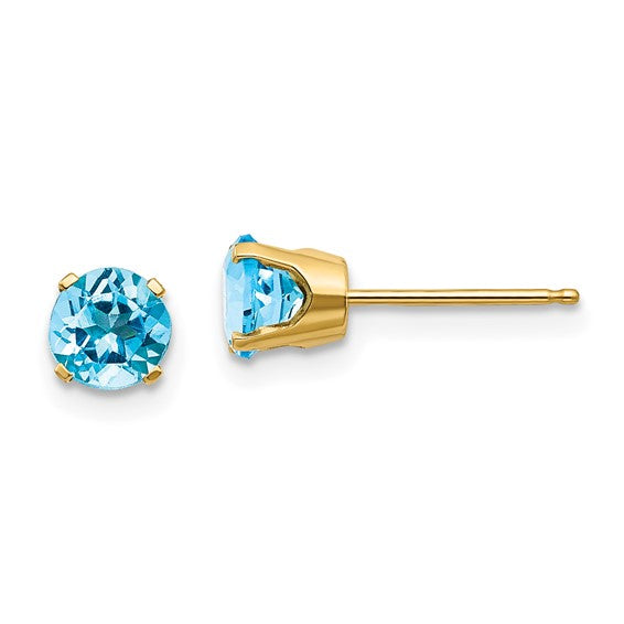 14 karat yellow gold Blue Topaz 5mm stud Earrings