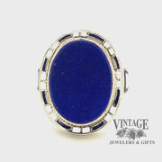Revolving video of 14 karat yellow gold vintage Lapis and Cloisonné glass fused enamel ring