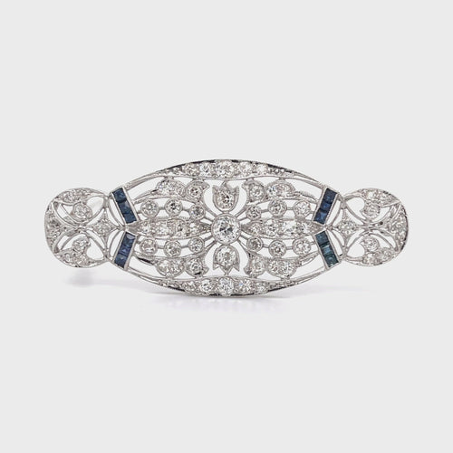 Edwardian platinum diamond and sapphire pin video