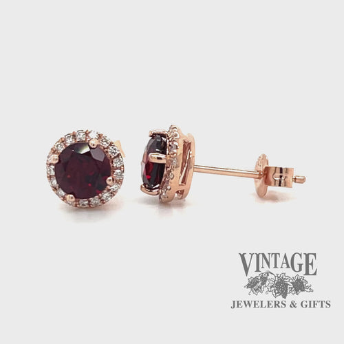 Garnet and diamond 14kr gold halo stud earrings video