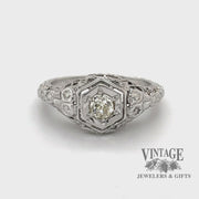 Revolving video of 18 karat white gold .25ct diamond filigree ring