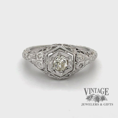 Revolving video of 18 karat white gold .25ct diamond filigree ring