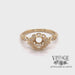 Revolving video of 14 karat yellow gold diamond art deco design halo ring semi-mounting