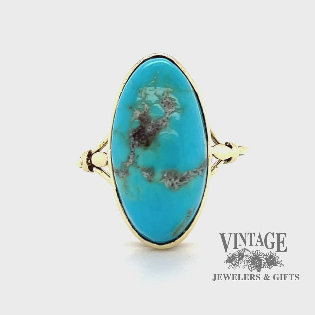 Revolving video of 14 karat yellow gold oval turquoise ring with matrix