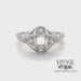 Revolving video of 14 karat white gold Sapphire and diamond art deco style semi-mount ring for 6.5 mm center stone