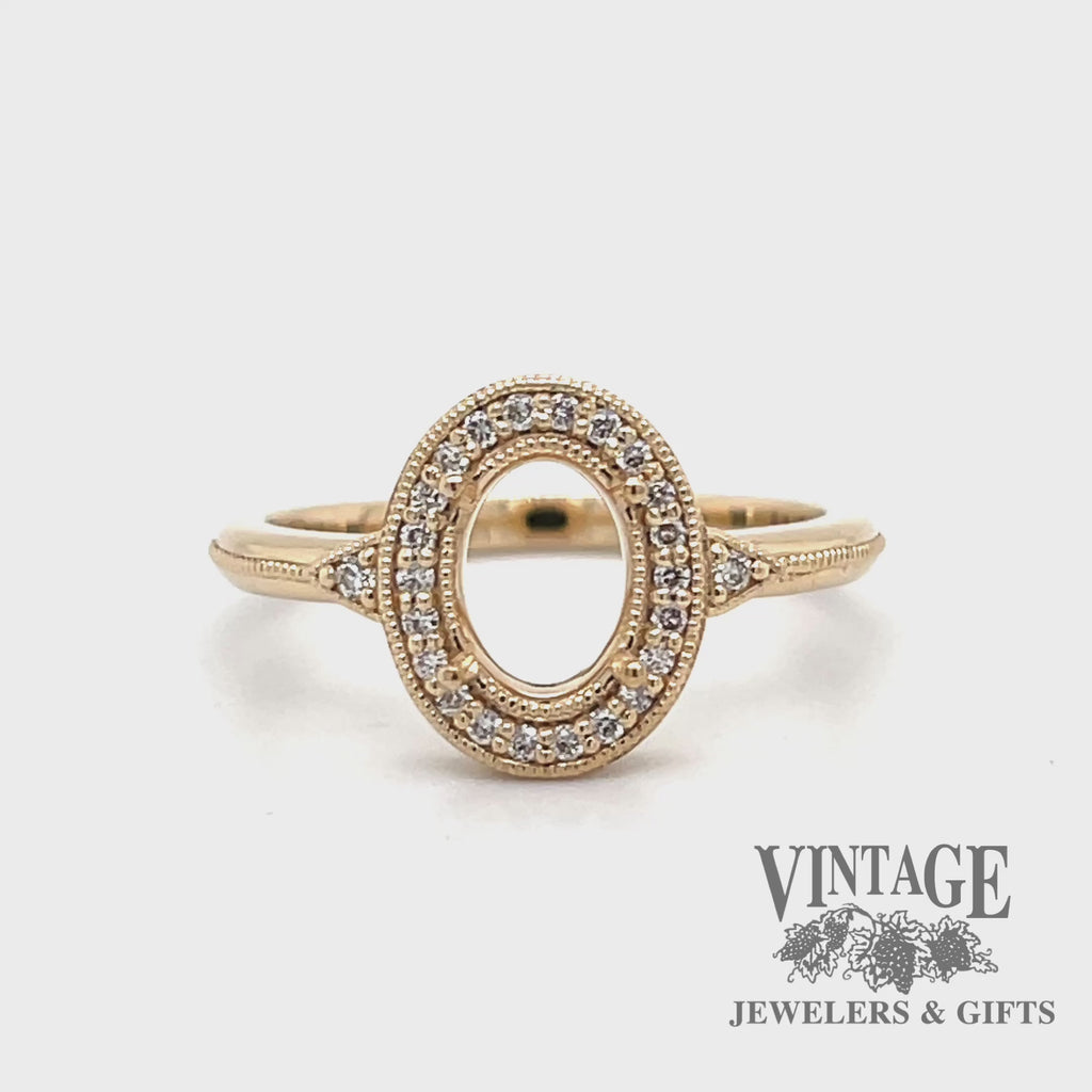 Revolving video of 14 karat yellow gold oval semi-mount engagement ring