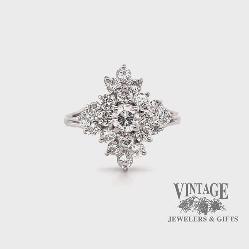 Revolving video of 14 karat white gold 1.17ctw diamond cluster ring