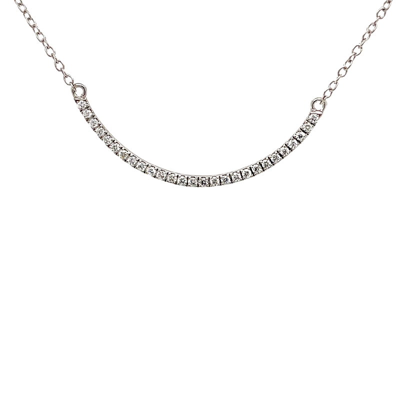 "Smile" shape diamond bar necklace white gold