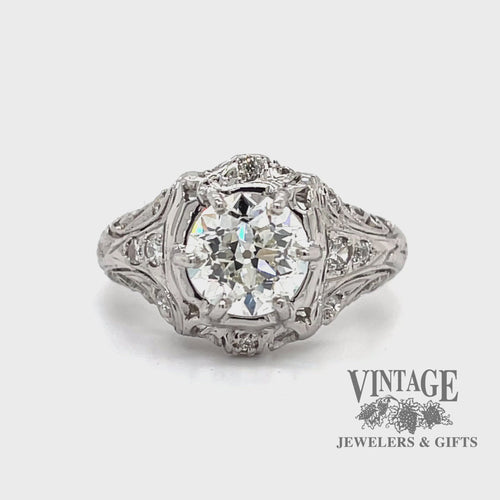 Revolving video of  Antique hand fabricated platinum filigree diamond ring
