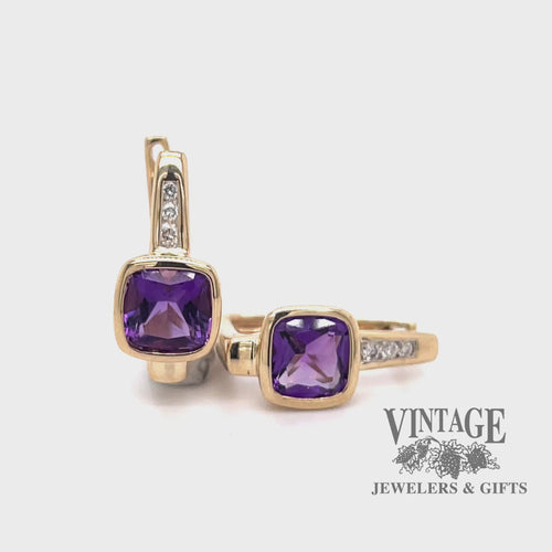 Amethyst cushion and diamond 14ky gold clip earrings video