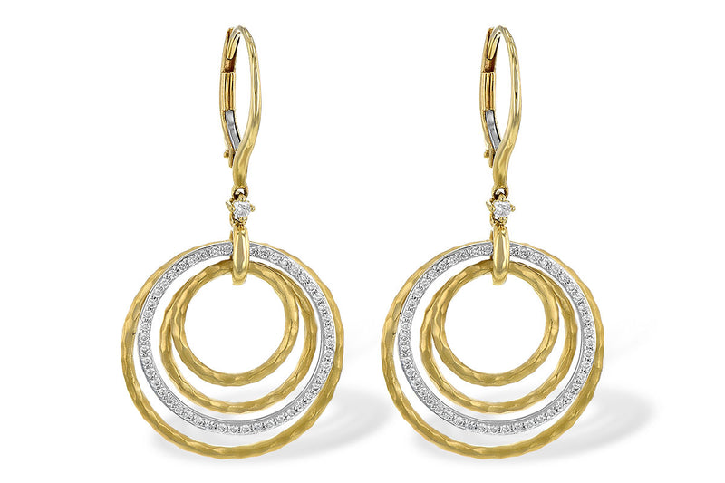 Two tone diamond stacked circle drop earrings.