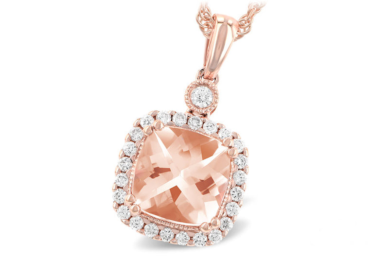 14 karat rose gold 1.09ct Morganite and diamond  halo pendant