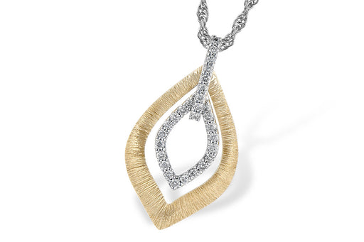 14 karat two tone diamond leaf shape necklace, close up