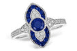 14 karat white gold .63 carat total weight natural blue sapphire and diamond ring, angled