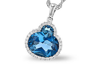 14 karat white gold 2.86 carat total weight Blue Topaz and diamond halo necklace