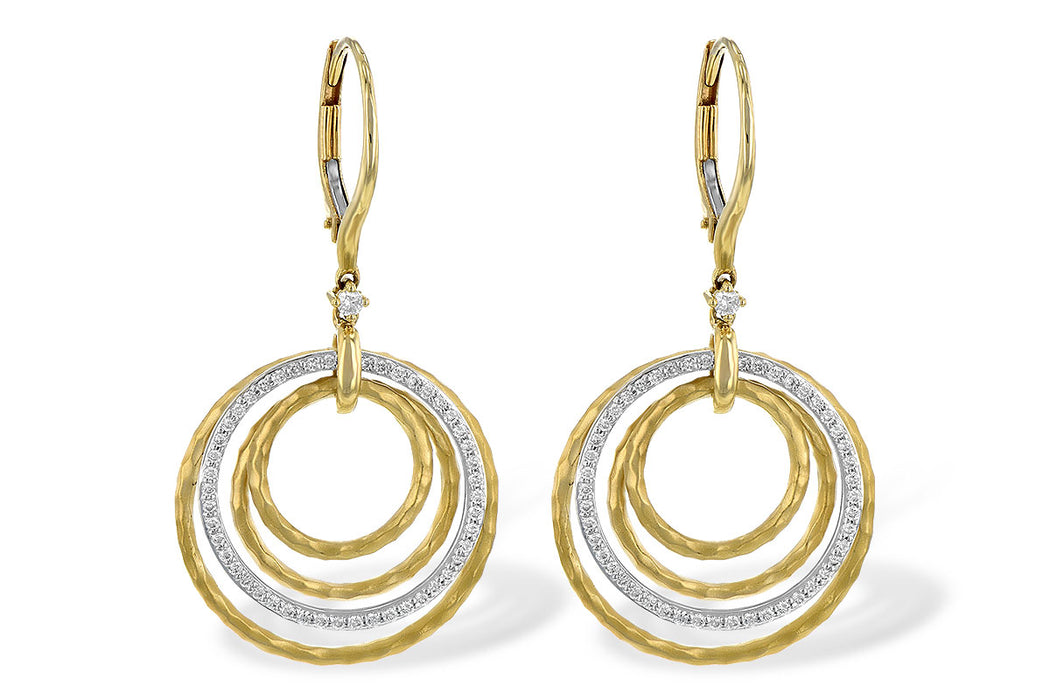 Two tone diamond stacked circle drop earrings.