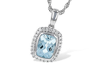 14 karat white gold 1.02ct aquamarine diamond halo pendant