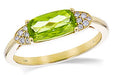 14 karat yellow gold East-West 1.32ct peridot and diamond ring, from top