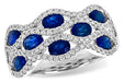 14 karat white gold Blue sapphire and diamond band ring, close up