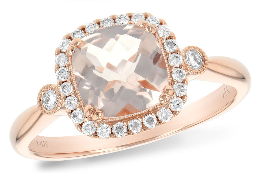 Cushion morganite diamond 14k rose gold ring