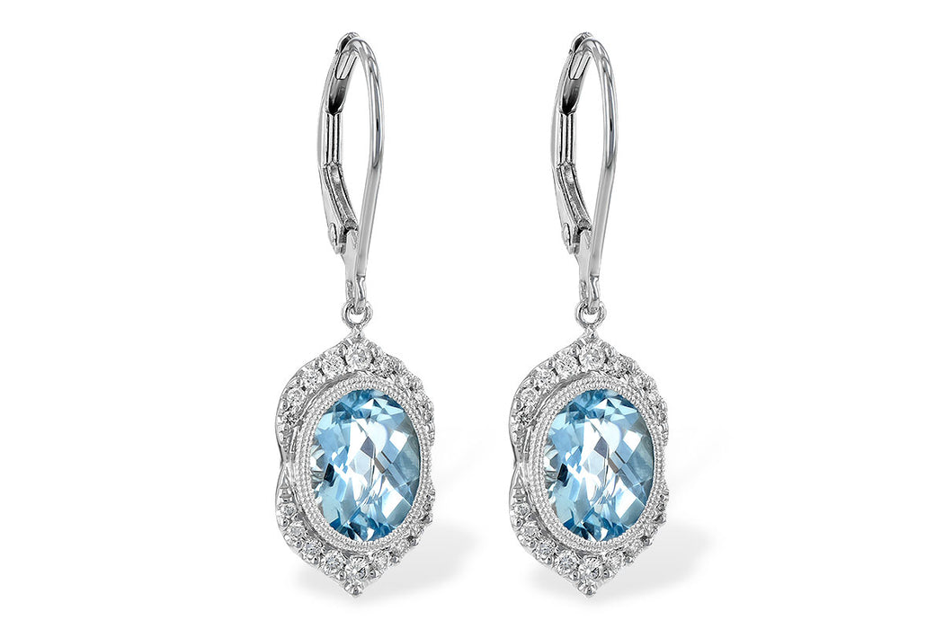 Aquamarine diamond 14k white gold earrings