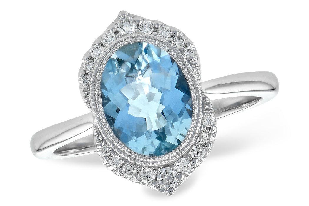 14 karat white gold aquamarine ring with diamonds