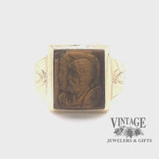 Revolving video of 14 karat yellow gold Tiger eye intaglio signet ring