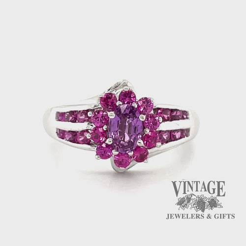 Revolving video of 14 karat white gold Pink tourmaline and sapphire ring
