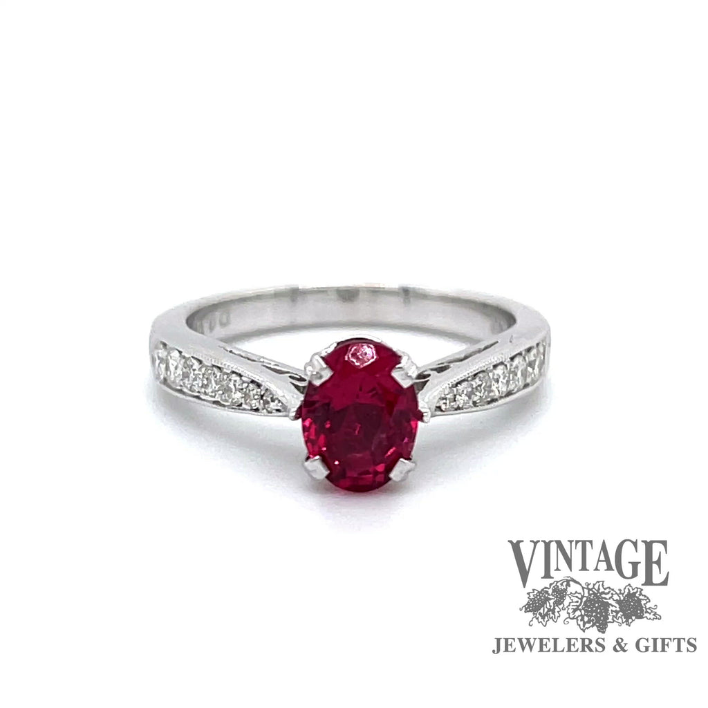 Revolving video of Red Spinel and diamond 18k white gold ring